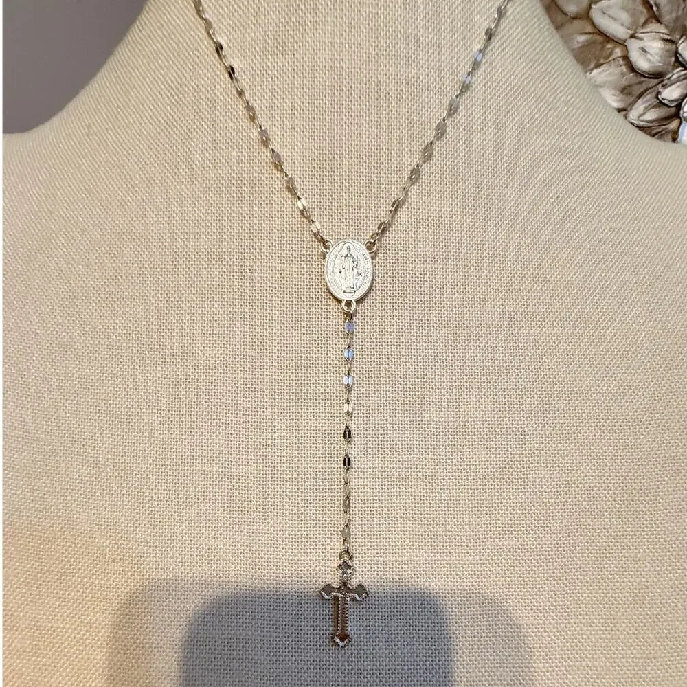 Vintage Rosary Cross Necklace 16”